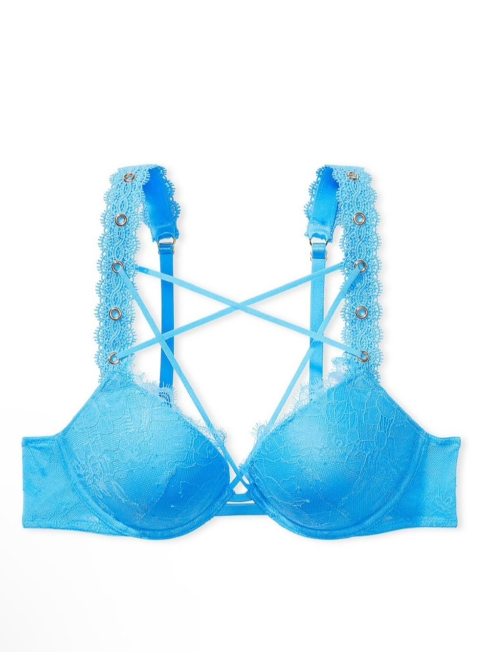 Victoria’s Secret 32DD Lace and Grommet Push Up Bra Capri Blue
